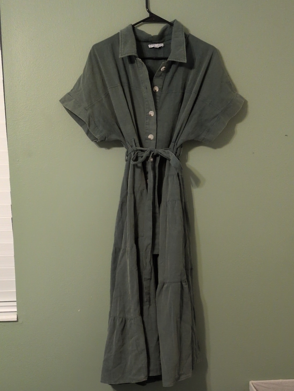 Baltic Born Olive Button Up Dress- Olive Green Maxi with Waist Tie